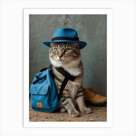 Cat With Backpack Art Print