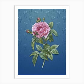 Vintage Pink French Rose Botanical on Bahama Blue Pattern n.1650 Art Print