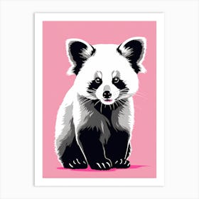 Playful Red Panda cub On Solid pink Background, modern animal art, baby red panda 2 Art Print