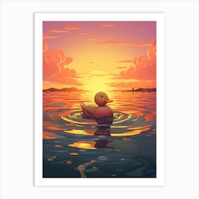 Sunset Animated Duck 1 Art Print