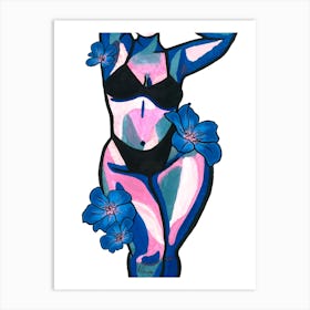 Blue Floral Nude Art Print