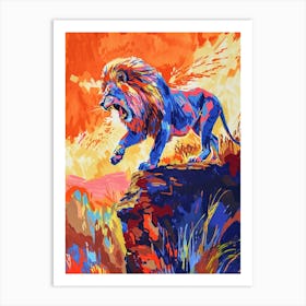 Transvaal Lion Roaring On A Cliff Fauvist Painting 3 Art Print