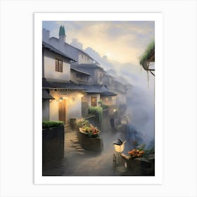 Village In The Fog Art Print