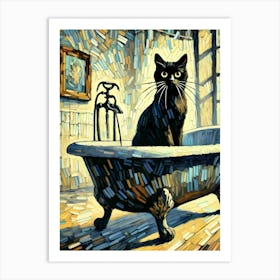 black cat in bathtub Art Print