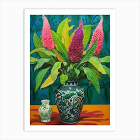 Flowers In A Vase Still Life Painting Celosia 4 Art Print