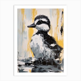 Textured Painting Of A Duckling Black & White Collage Style 3 Art Print