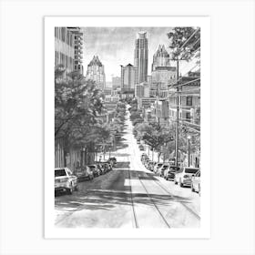 South Congress Avenue Austin Texas Black And White Drawing 2 Art Print