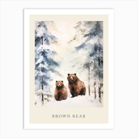 Winter Watercolour Brown Bear 5 Poster Art Print