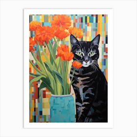 Cat With Flowers 2 Art Print