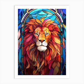 Lion Art Painting Stained Glass Style 4 Art Print