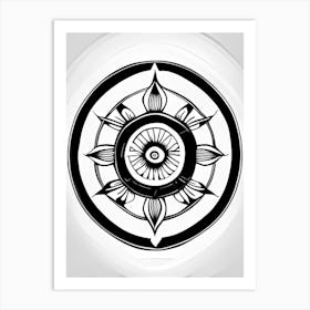 Dharma Wheel, Symbol, Third Eye Simple Black & White Illustration 1 Art Print