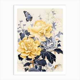 Peony And Butterfly Art Print