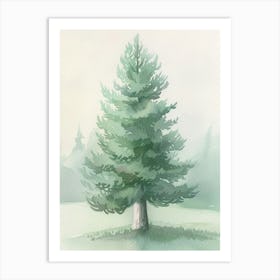 Fir Tree Atmospheric Watercolour Painting 4 Art Print