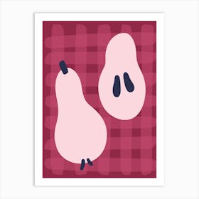 Two Pears On A Checkered Tablecloth Pink Red 1 Art Print