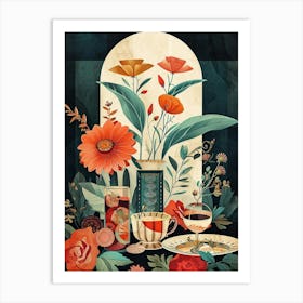 Floral Art Deco Afternoon Tea Art Print