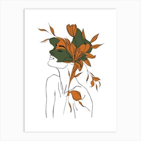 Woman Portrait Monoline Minimalist Hand Drawing Boho Illustration (4) Art Print