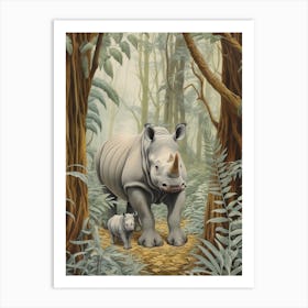 Rhino & Baby Rhino Realistic Illustration 1 Art Print