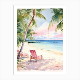 Watercolor Painting Of Grace Bay Beach, Turks And Caicos 1 Art Print