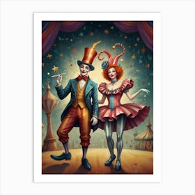 Clowns in the circus Art Print