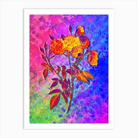 Ternaux Rose Bloom Botanical in Acid Neon Pink Green and Blue Art Print