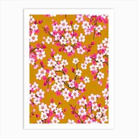 Cherry Blossom Floral Print Retro Pattern 2 Flower Art Print
