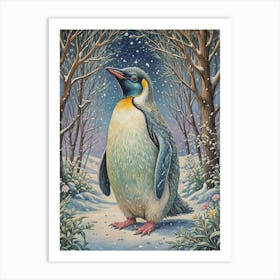 Penguin In The Snowy Forest Art Print