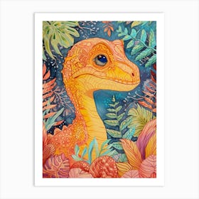 Rainbow Watercolour Dryosaurus Dinosaur 1 Art Print