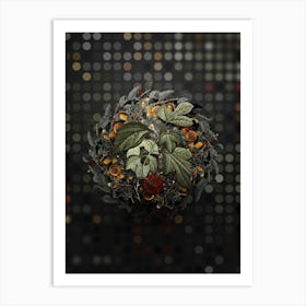 Vintage Paper Mulberry Flower Fruit Wreath on Dot Bokeh Pattern n.0781 Art Print