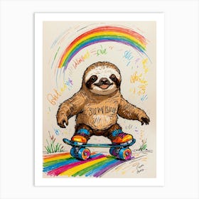 Sloth On A Skateboard Art Print