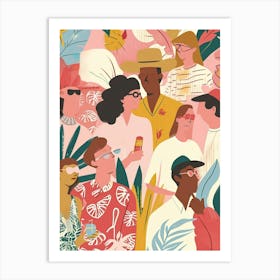 Illustration Of People In A Tropical Setting Art Print