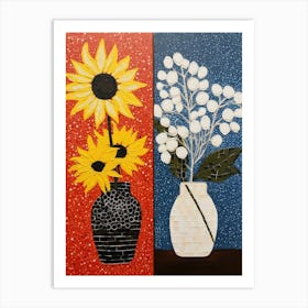 Sunflowers And Lilies Art Print