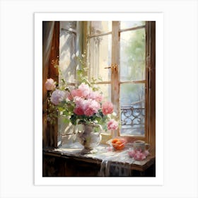 Roses On The Window Sill Vintage Art Print