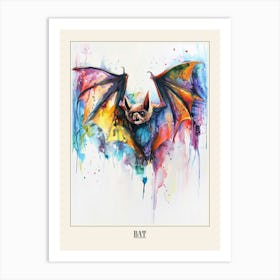 Bat Colourful Watercolour 4 Poster Art Print