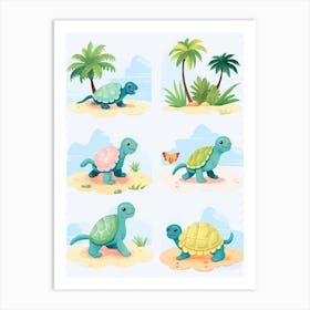 Funny Cute Turtle Illustrations Art Print
