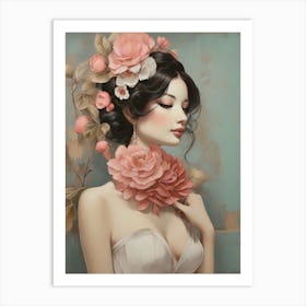 Beautiful Woman With Flowers Art Print