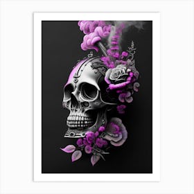 Skull With Floral Patterns 2 Pink Stream Punk Art Print