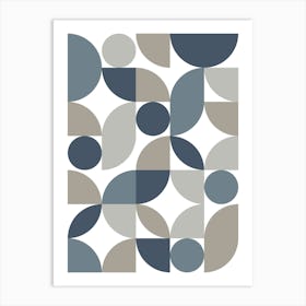 Mid Century Modern Abstract 26 Navy, Grey Art Print