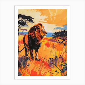 Southwest African Lion Hunting In The Savannah Fauvist Painting 1 Art Print