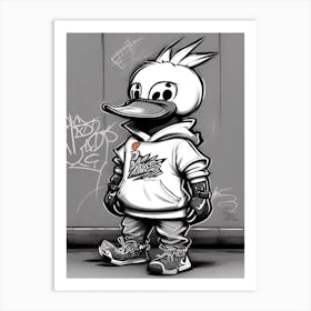 DeezDucks #271 - Cartoon Duck wearing street clothing next to a graffiti wall Art Print