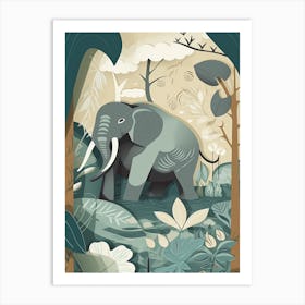 Elephant Jungle Cartoon Illustration 2 Art Print