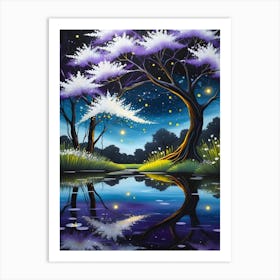 Night Sky With Trees Art Print