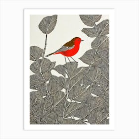 Robin 2 Linocut Bird Art Print
