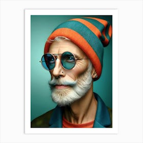 Portrait Of An cool Old Man with beanie and sunglasses 1 Art Print