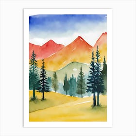 Watercolor Of Mountains And Trees Art Print