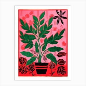 Pink And Red Plant Illustration Zz Plant 4 Art Print