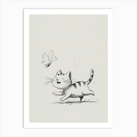 Cat Chasing A Butterfly Art Print