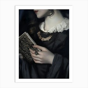 Dark Gothic Girl Holding A Book Art Print