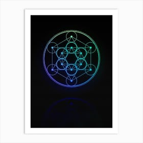 Neon Blue and Green Abstract Geometric Glyph on Black n.0370 Art Print