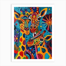 Geometric Colourful Giraffes 3 Art Print