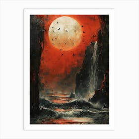 Red Moon Canvas Print, Bichromatic, Surrealism, Impressionism Art Print
